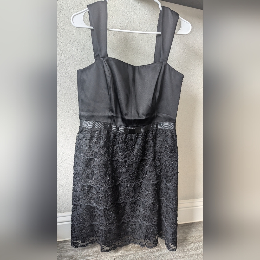 Tahari black lace cocktail dress